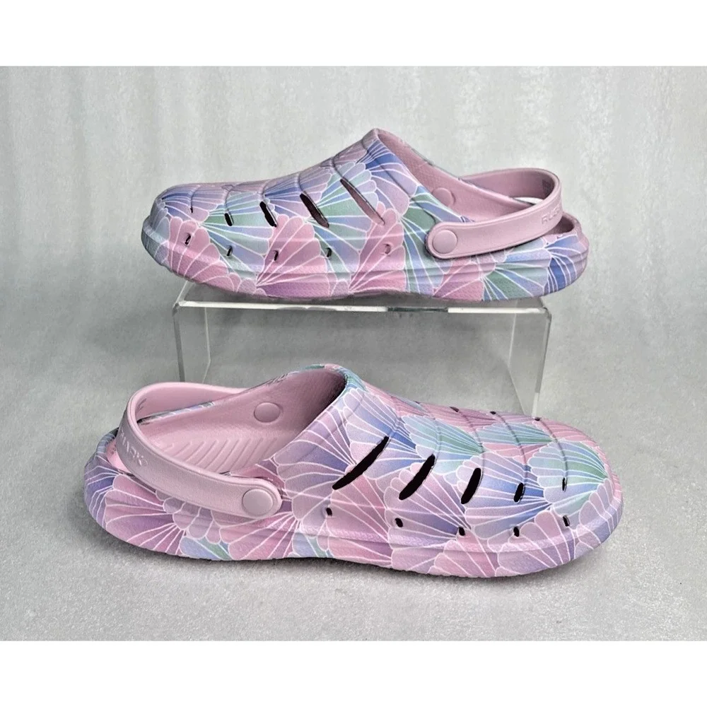 Rugged Shark Eva Shell Print Pink Clogs Slip on Sandals Big Girls Size 6 NEW